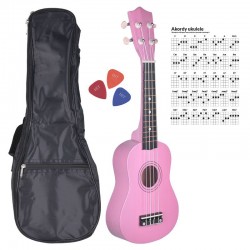 UK 01 PINK ukulele sopranowe różowe - pokrowiec, kostki, akordy