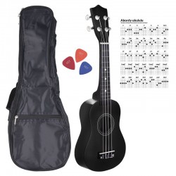 UK 01 Black ukulele sopranowe czarne pokrowiec, kostki, akordy