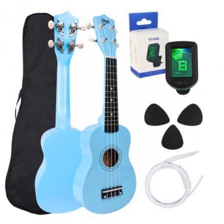 V-TONE UK21 LB ukulele sopranowe 21" niebieskie pokrowiec 3 kostki do gry, zapasowe struny, stroik Zestaw